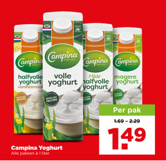  campina yoghurt 1 anno halfvolle volle milde proteine pakken liter pak 