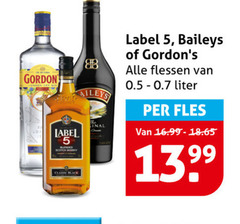  gordons label 5 baileys gin likeur whisky gordon classic black b flessen liter fles 