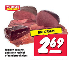  100 jambon serrano gebraden rosbief runderrookvlees 
