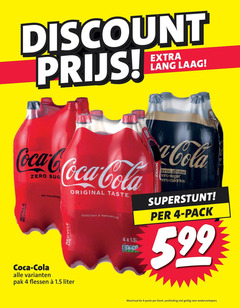  coca-cola cola 4 discount coca calories recycle original taste refreshing barbados lang laag again caffeine sugar pack 5.99 pak flessen liter maximaal 6x aanbieding 