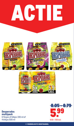  desperados speciaalbieren 1 4 6 25 330 500 5 original beer flavoured with tequila 9 20x tropical passion fruit lime 330ml virgin 0.0 alcohol gearomatiseerd citrus bier 6x multipack blikjes ml groothandel 5.99 
