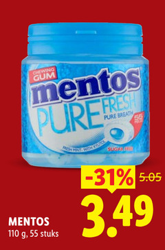  mentos kauwgom 55 chewing gum stuks fresh mint with breath 