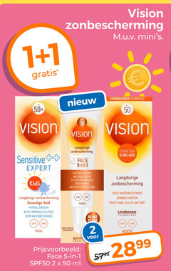  1 2 5 24 50 2899 vision zonbescherming sensitive expert kids gevoelige huid hypoallergeen minerale filters waterbestendig face anti natural glow uur hydratatie antispot protection uva uvb hoog formule every day suncare parfum plakt technology rijke water bestendig ipod techno spf50 ml 