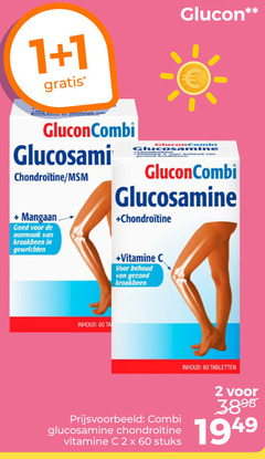  voedingssupplement 1 2 60 gluconcombi glucosamine combi mangaan aanmaak kraakbeen gewrichten chondroitine vitamine gezond inhoud tabletten stuks 