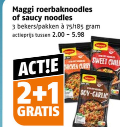  maggi noodles 1 2 3 saucy bekers pakken actieprijs chicken curry btw sweet chili soy garlic 