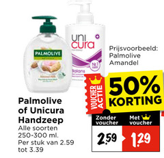  unicura palmolive handzeep 50 voucher uni soorten ml stuk balans amandel 