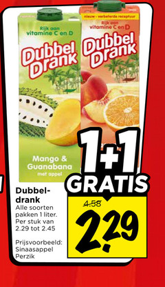  dubbeldrank fruitdrank 1 rijk vitamine dank receptuur dubbel mango guanabana appel drank soorten pakken liter stuk sinaasappel perzik 