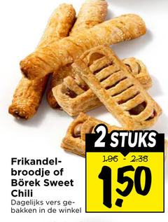  frikandelbroodjes 2 frikandel broodje sweet chili dagelijks vers bakken stuks 1 50 