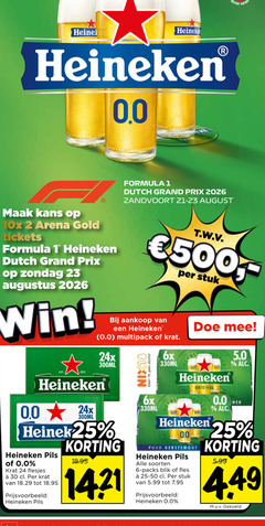  heineken 0.0 blikjes bier krat 1 2 6 18 23 24 25 30 500 r formula1 dutch grand zandvoort august drink kans 10x gold tickets formula win t.w.v. multipack 300ml nix18 alcohol 6x 330ml pils stuk original puur gerstemout soorten blik fles 5.99 gekoeld 