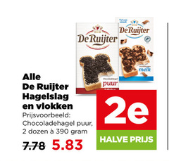  de ruijter boterhamvlokken hagelslag 2 melk vlokken chocoladehagel puur dozen 2e halve 
