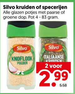  silvo kruiden 2 4 specerijen glazen potjes paarse groene dop pot knoflook poeder italiaanse 