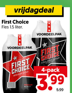  first choice cola 4 fles liter original american regular zero sugar pack 3.99 5.99 