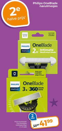  philips scheermesjes 2 4 18 360 2e halve oneblade navulmesjes bath up to 2x intimate skinprotect blade last 3x man pak 