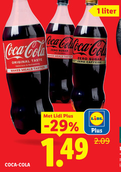  coca-cola cola 1 liter coca sugar calories meals original taste refreshing zero caffeine 