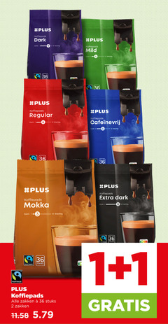  plus huismerk koffiepads 1 2 3 12 16 36 dark zacht krachtig regular zocht mild mokka fairtrade porties zakken stuks 