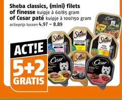  sheba cesar kattenvoer hondenvoer 2 5 classics mini filets finesse kuipje 60 100 150 actieprijs classiques hour pour bio 