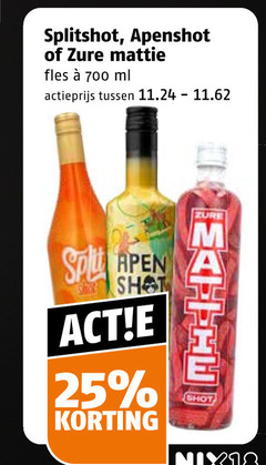  likeur 25 700 apenshot zure mattie fles ml actieprijs shot split apen 