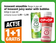  1 250 330 innocent smoothie flesje ml juicy water with bubbles blikje actieprijs strawberries ananas 