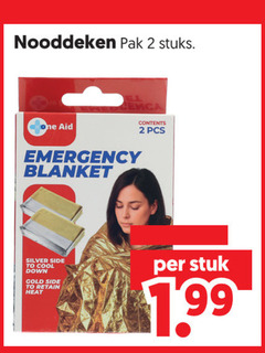  2 nooddeken pak stuks one emergency blanket contents silver to cool down gold heat stuk 
