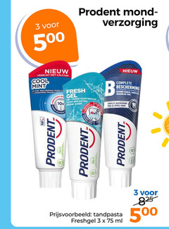  prodent tandpasta 3 24 96 500 825 verrijkt calcium cool mint uur bescherming be mondreinigingsproducten verzorging fresh gel frisse muntsmaak 10x adem suiker b tanden tandvlees wangen tone mond 4in1 freshgel ml 