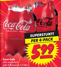  coca-cola cola 4 coca original taste refreshing again sugar pack pak flessen 1 5 liter 