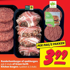  hamburgers 2 4 leven vegetarisch runderhamburger pak stuks green earth kitchen burgers pakken burger 3.99 