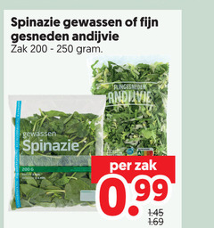  spinazie andijvie 200 gewassen fijn gesneden zak wokken min 