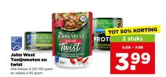  john west tonijn in blik 2 50 gecertificeerd duurzame visseri www.msc.org salades since klaar gebruik finest olijfolie tonijnmoten twist blikjes zakjes ovengedroogde tomaten kruidendressing stuks vleugje 3 99 
