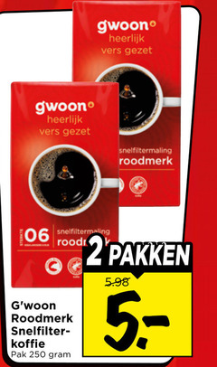  gwoon koffie 250 vers snelfiltermaling roodmerk 06 rood snelfilter pak 