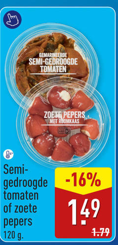 klik op dit plaatje voor een vergroting en voor vergelijkbare aanbiedingen gerelateerd aan
120 gemarineerde semi gedroogde tomaten zoete pepers roomkaas 120 gemarineerde semi gedroogde tomaten zoete pepers roomkaas
