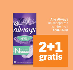 always inlegkruisjes maandverband 1 2 30 daily fresh normal unscented varieeren 