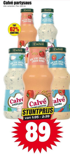  calve snacksaus 320 partysaus fles ml romig ruk co knoflook whisky cocktail samba 
