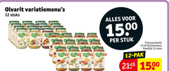  olvarit babyvoeding 12 1500 stuks 6 banaan appel zuivel perzik kiwi stuk variatiemenu maaltijd pak spinazie tomaat wortel groenteschotel kip linzen aardappel witvis pasta kalkoen 