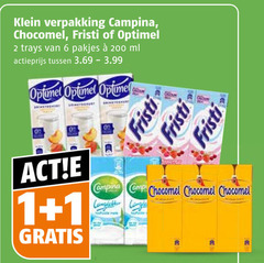  chocomel optimel fristi drinkyoghurt chocolademelk 1 2 6 200 klein campina trays ml actieprijs 3.99 camping camp 