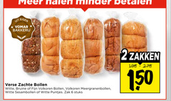  2 6 150 minder bakkerij verse zachte bollen witte bruine fijn volkoren meergranenbollen sesambollen puntjes zak stuks zakken 