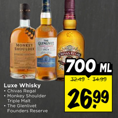 klik op dit plaatje voor een vergroting en voor vergelijkbare aanbiedingen gerelateerd aan
700 monkey shoulder luxe whisky chivas regal triple malt glenlivet founders reserve ml 26 99 700 monkey shoulder luxe whisky chivas regal triple malt glenlivet founders reserve ml 26 99