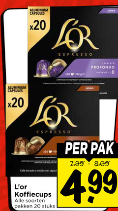  douwe egberts l or koffiecups 20 aluminium capsules espresso lungo profondo cafe tomado em soorten pakken stuks pak 