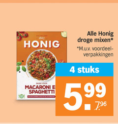  honig maaltijdmix 4 1867 basis macaroni spaghetti boodschappenlijstje droge mixen m.u.v voordeel stuks 