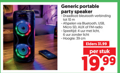  4 6 10 blue portable party speaker draadloze bluetooth verbinding afspelen usb micro sd aux fm radio speeltijd uur licht hoogte cm elders stuk 