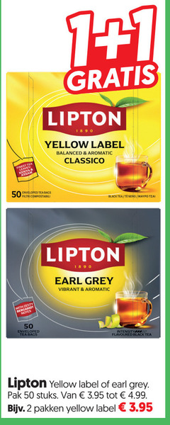  lipton thee 1 2 50 tea yellow label balanced aromatic classico bags black with notes earl grey vibrant intensity flavoured pakken pak stuks 