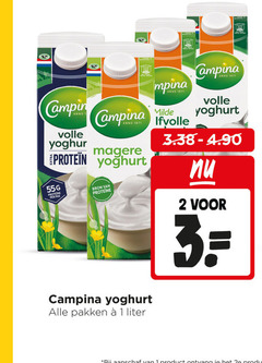  campina yoghurt 1 2 3 5 volle anno milde protein pak pakken liter 