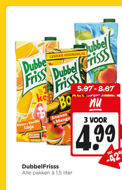  dubbelfrisss fruitdrank 3 100 dubbel sinas vanille ijsje favoriet ml frisss ananas mango appel pakken 1 5 liter original 