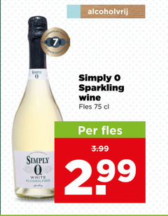  witte wijn simply white peking alcoholvrij sparkling wine fles 3.99 