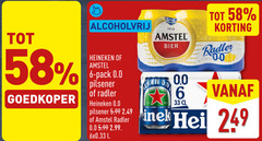  heineken amstel 0.0 alcoholvrij bier blikjes 6 33 1870 ms radler citroen goedkoper pack pilsener 5.99 l go hei 