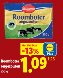  roomboter 250 milbona ongezouten 