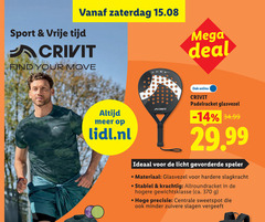  zaterdag sport vrije your move mega deal lidl.nl online crivit glasvezel licht gevorderde speler materiaal hardere slagkracht ca. precisie centrale sweetspot minder slagen 