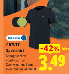  online crivit sportshirt droogt voert vocht damesmaten l herenmaten xl 5.99 