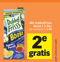  dubbelfrisss fruitdrank dubbel frisss boost appel perzik verfrissend vleugje zuivel liter actieprijs 2e combineren 