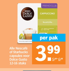  starbucks nescafe dolce gusto capsules premio club cappuccino round silky arabica robusta selection stuks score pak 3.99 