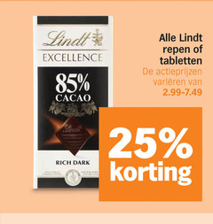  lindt chocolade 25 excellence cacao repen tabletten varieeren dark 